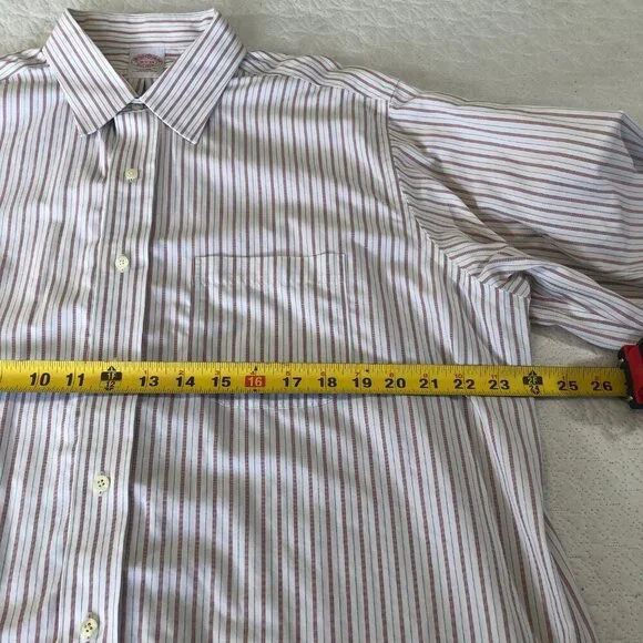 Brooks Brothers 1818 Mens Size 16 1/2 34 Shirt 100% Cotton Orange Blue Stripe - Picture 6 of 9